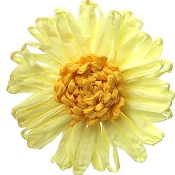 Lemon Yellow Raffia Flowers Wire Statement Earrings Big Wicker Vacay Flowers New - Picture 2 of 2